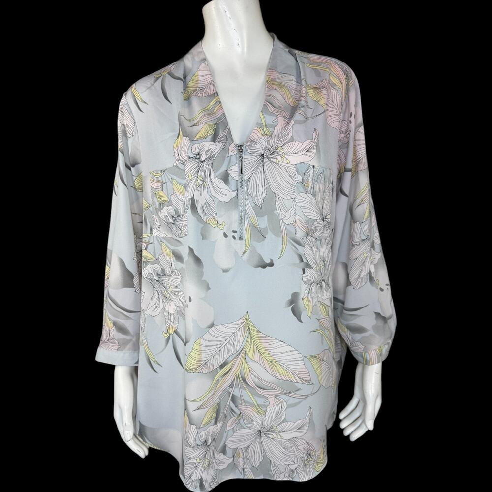 Jaclyn Smith Collection Women's XL Balloon Sleeve Lightweight Blouse Zip-Front